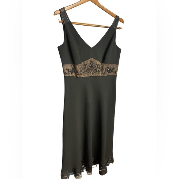 Evan Picone Chiffon Mesh Black Midi Dress Size 8 Cocktail Whimsigoth Beaded - Picture 4 of 12